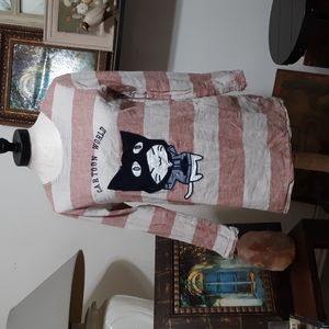 Womens Shirt Cute Cat Long Sleeve Striped Japan Cartoon Top WAYPOINT